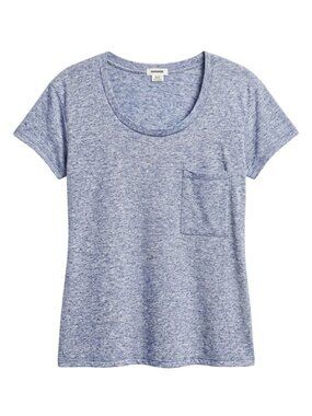 GARAGE - Relax fit Blue Heathered Linen-Blend Scoop Neck Pocket Tee – Size M